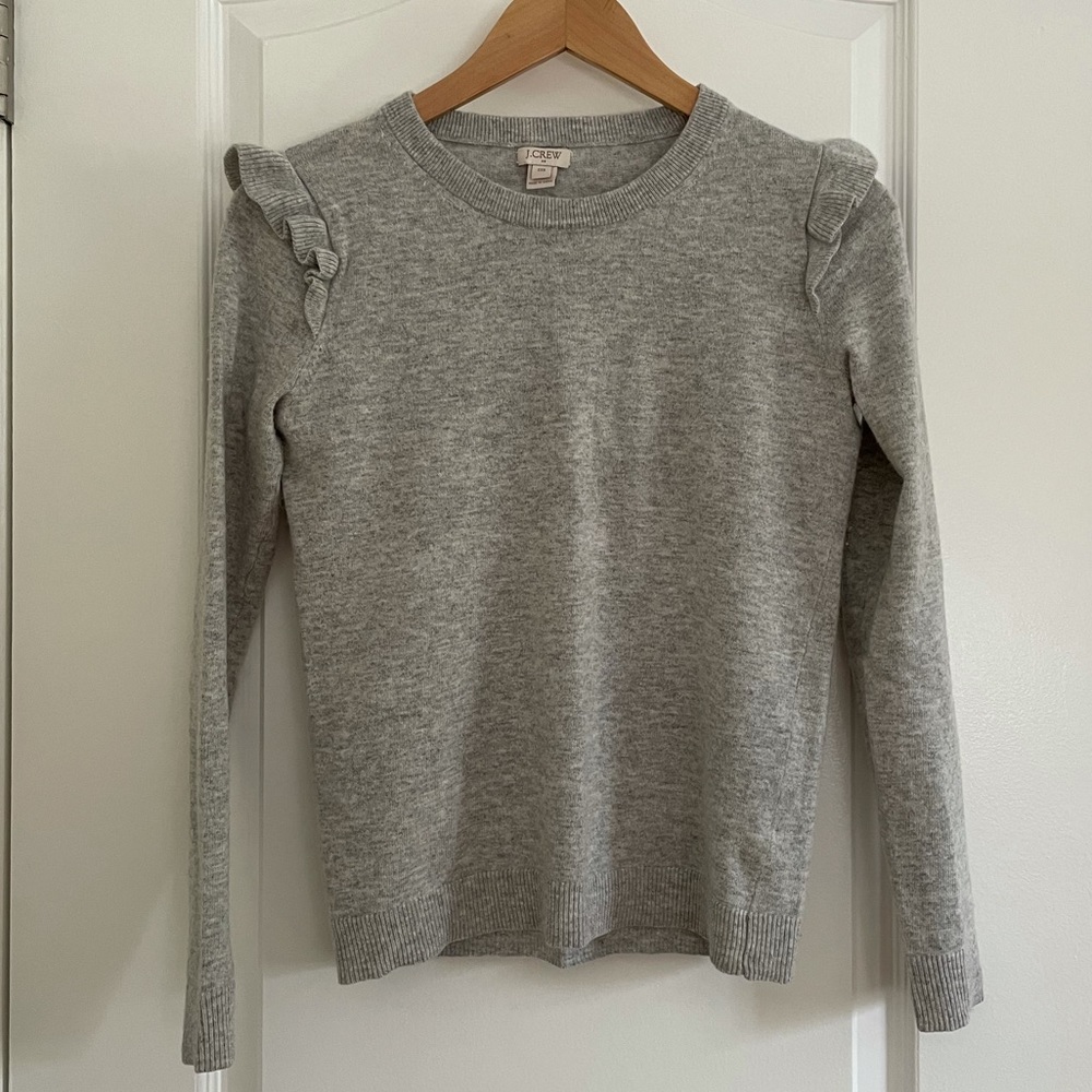 J. Crew Factory Ruffle Shoulder Sweater in Gray